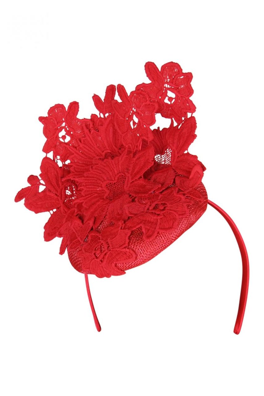 Morgan & Taylor Violetta Lace Beret in Red on a Headband
