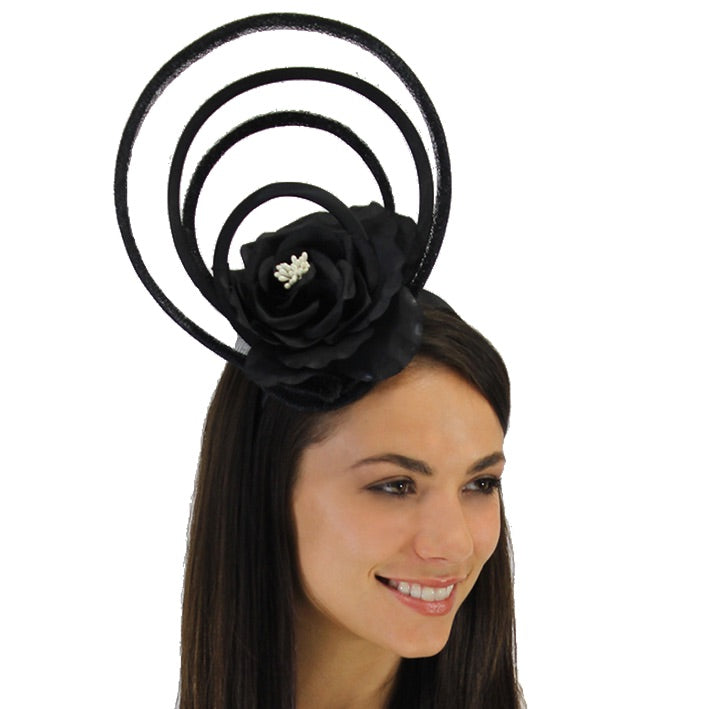 Jendi Black Loops Fascinator with a Flower on a Headband