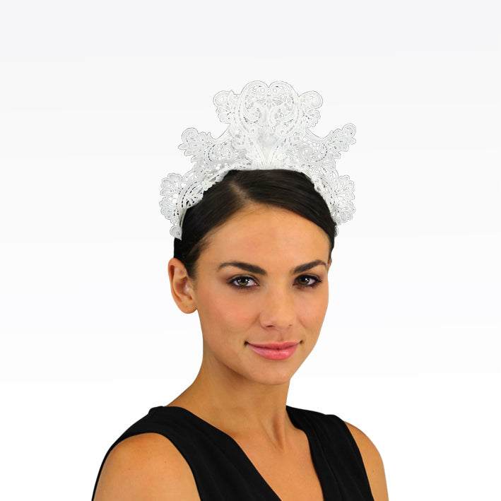 Jendi White Lace Fascinator on a Headband