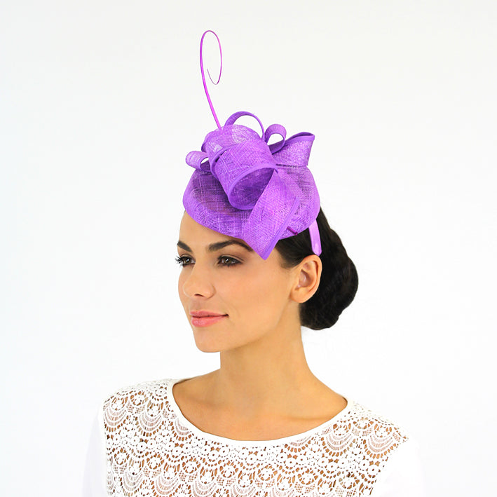 Jendi Fascinator with  Loops in Violet on a Headband