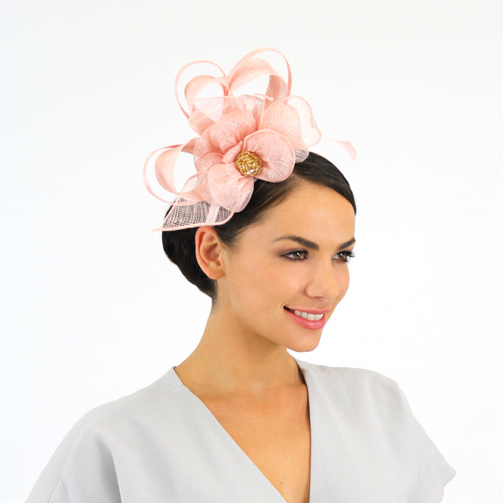 Jendi Blush Sinamay Fascinator with Sinamay Loops and a Sparkly Centre
