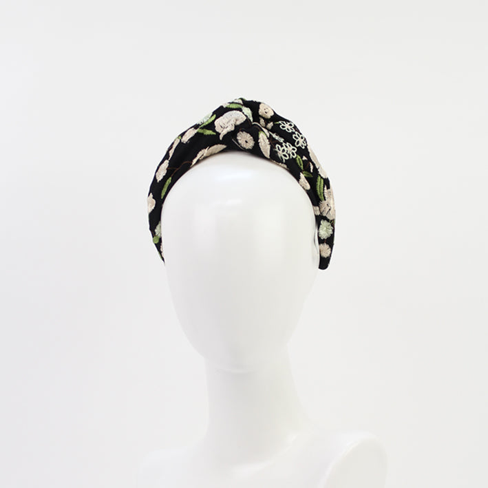 Jendi Malani Turban Headband in Black with Flowers
