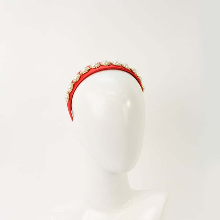 Jendi Abigail Pearl Headband in Red
