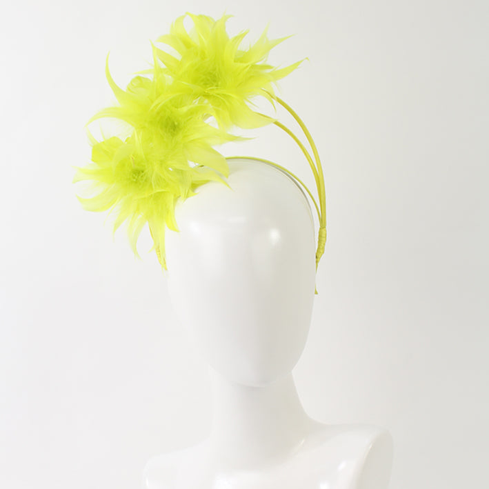 Jendi Feather Arches Fascinator in Chartreuse on a Headband