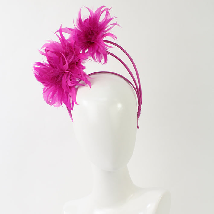 Jendi Feather Arches Fascinator in Hot Pink on a Headband