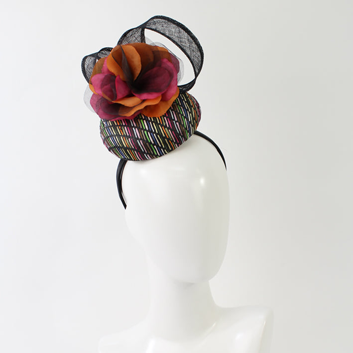 Jendi Multicolour Button Hat with Flower andLoops on a Headband