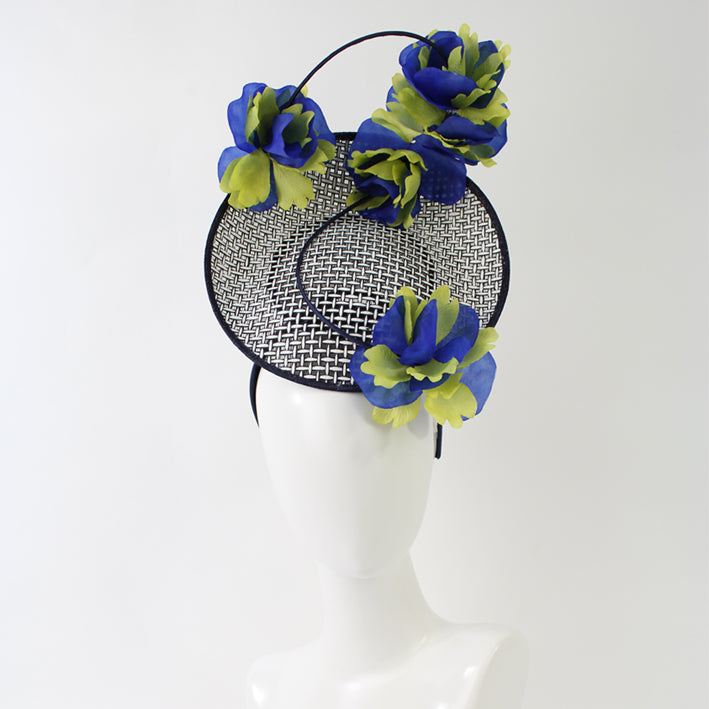 Jendi B&W Plate Headpiece with Blue and Yellow Flowers
