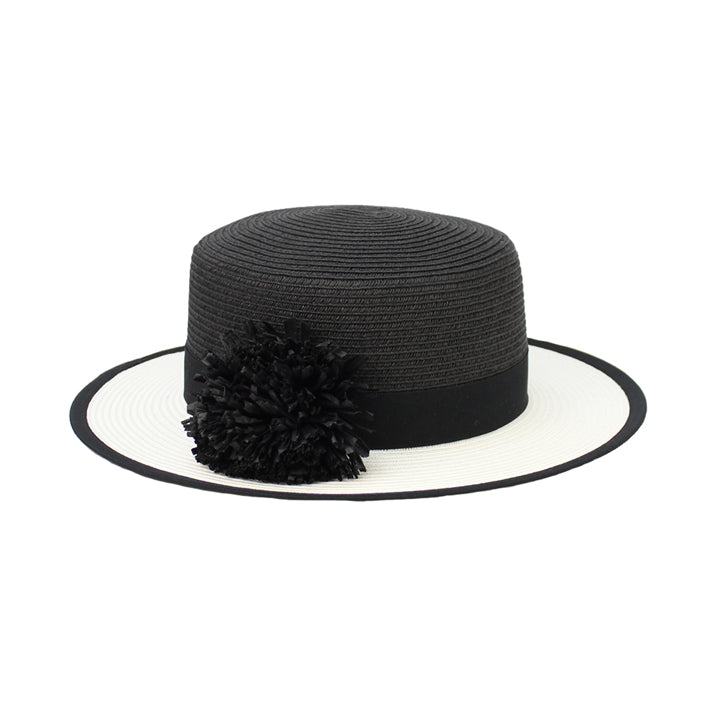 Jendi Mylah Boater Hat in Black and White