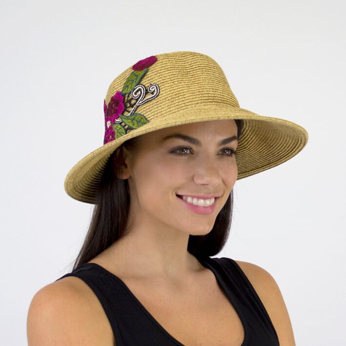 Jendi Paloma Summer Hat with Embroidered Flowers