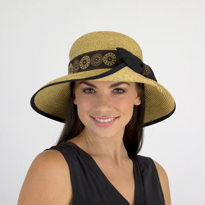 Jendi Abril Summer Hat in Natural with a Black Bow
