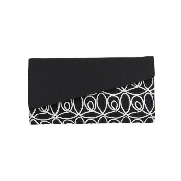 Jendi Black Clutch with White Embroidery