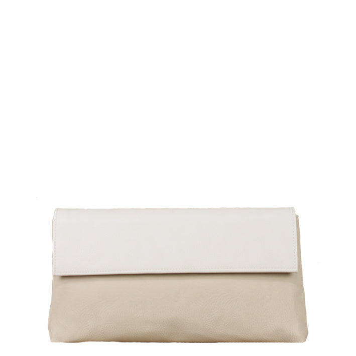 Jendi Two Tone Faux Leather Foldover Clutch in Putty