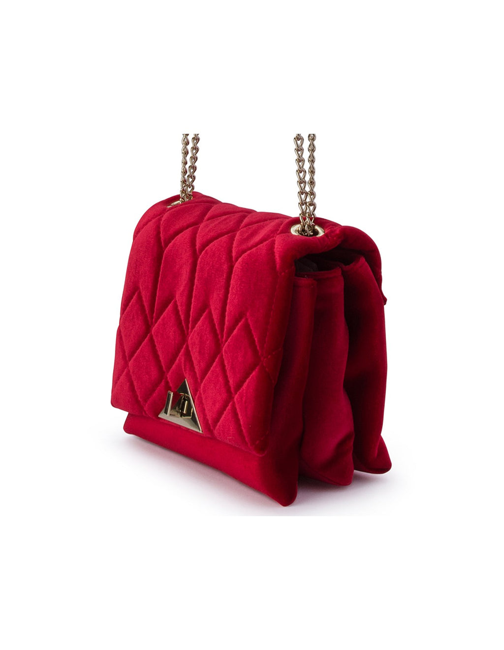 Alexi Quilted Velvet Shoulder Bag in Red