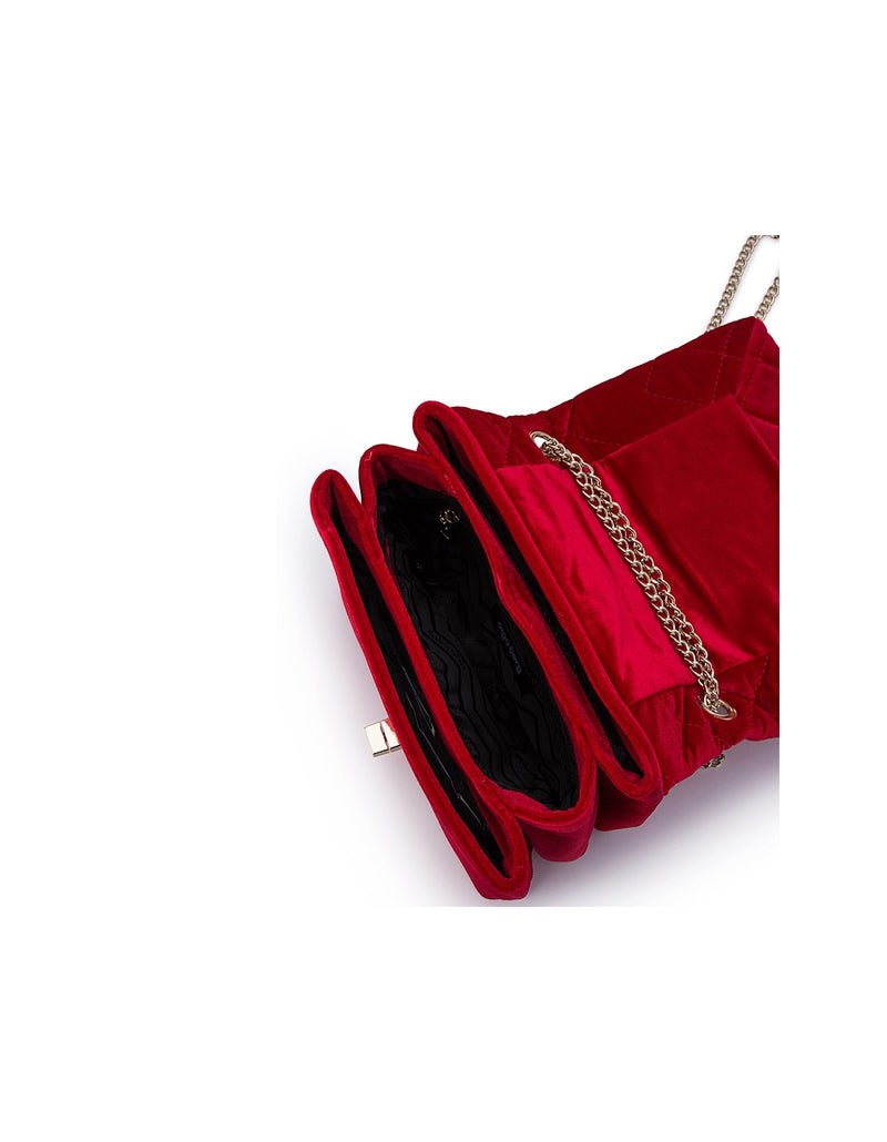 Alexi Quilted Velvet Shoulder Bag in Red