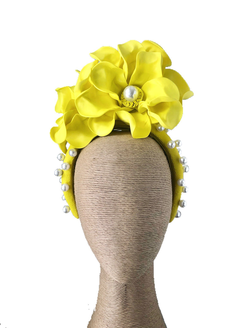 Claire Hahn Elysa Headband with Foam Flowers in Fluro Yellow