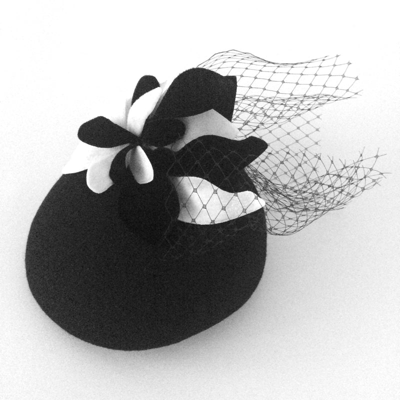 The Fillies Collection Black Felt Pillbox with B&W Petals
