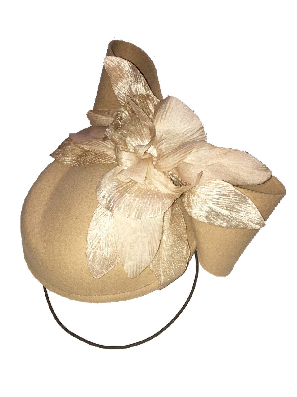 The Fillies Collection Beige Felt Hat with a Bow and Beige Flowers