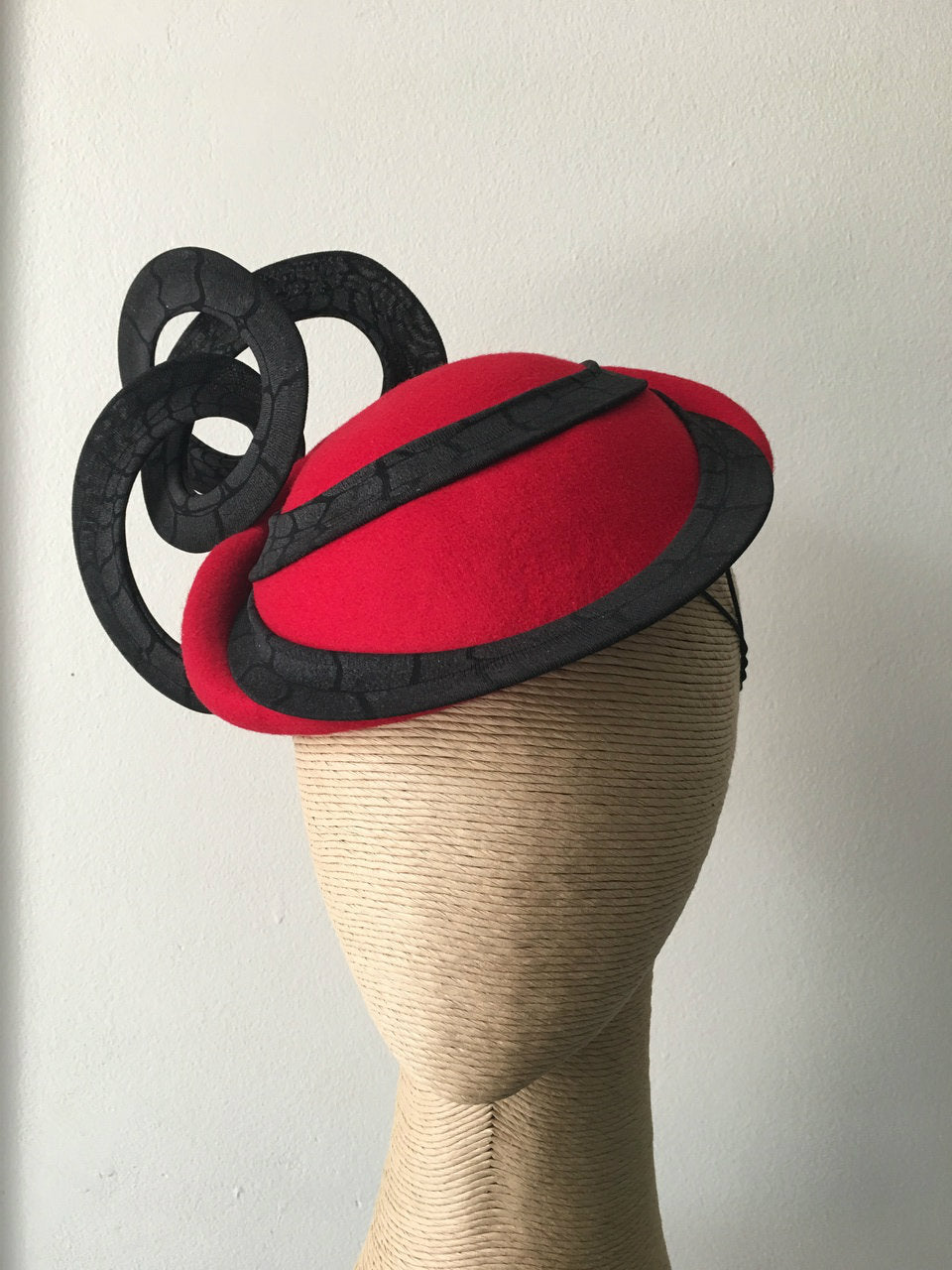 The Fillies Collection Red Felt Hat with Black Loops