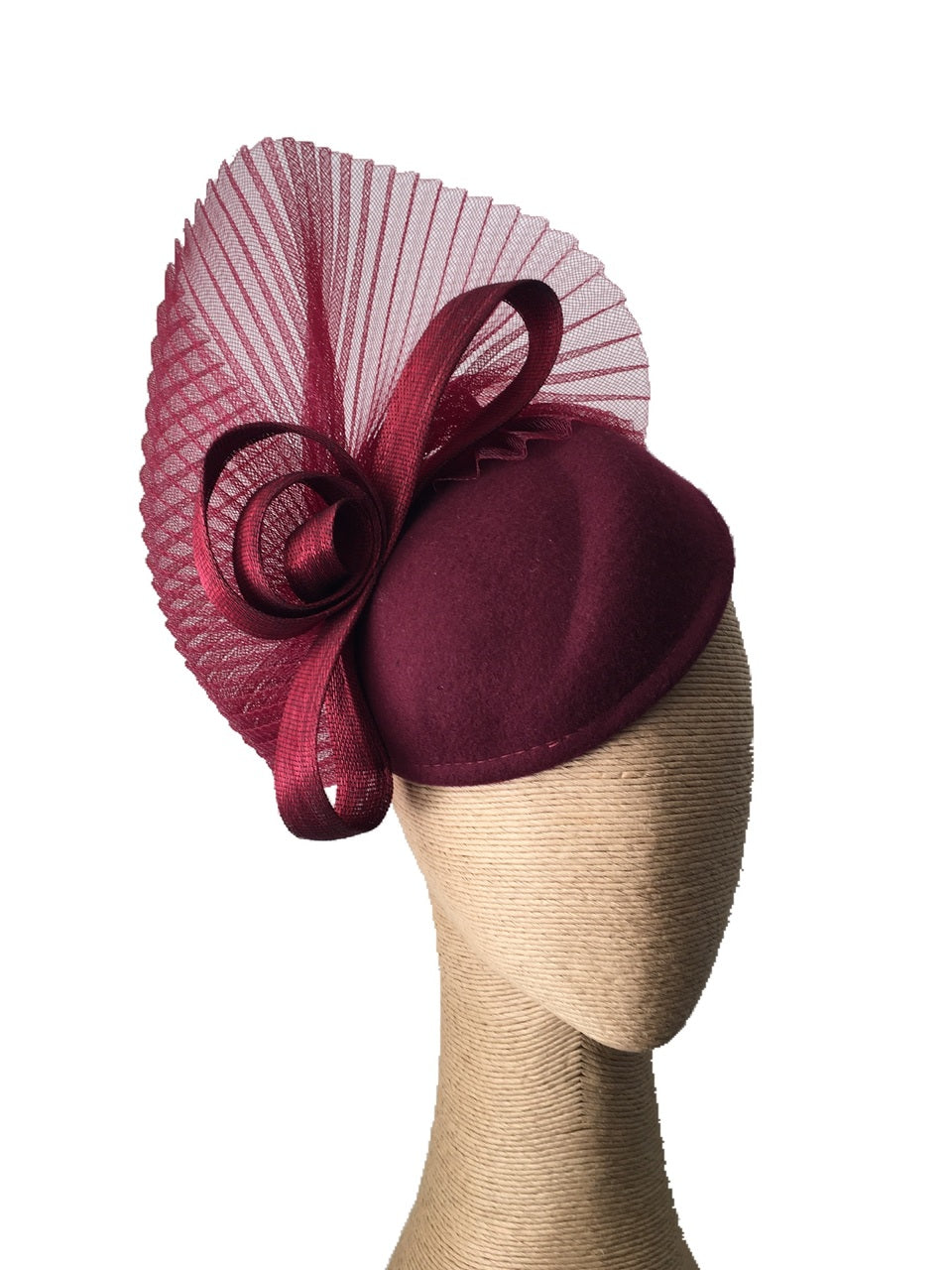 The Fillies Collection Wine Felt Hat with Pleated Crinoline
