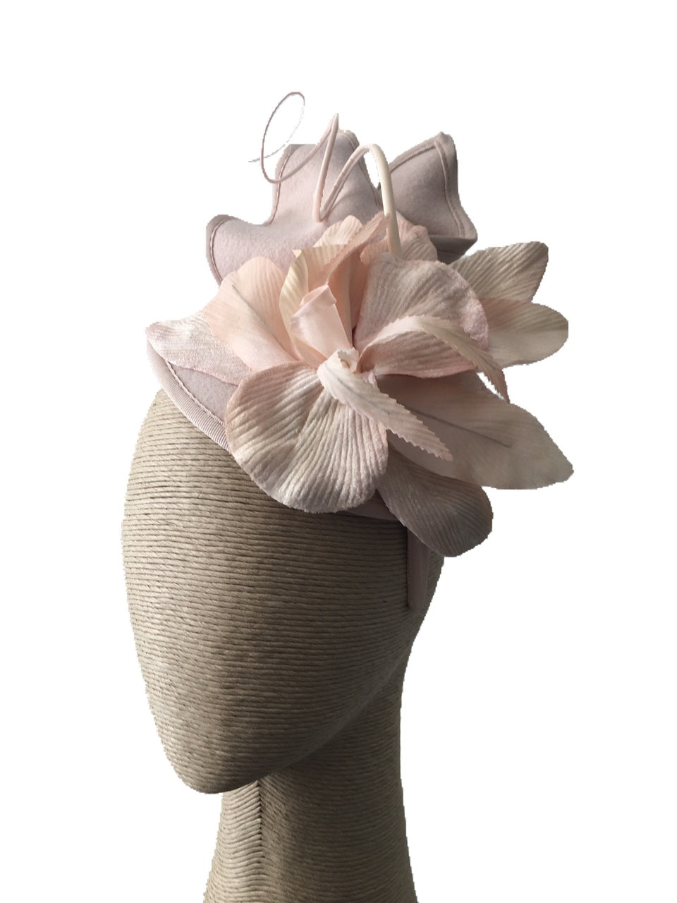 The Fillies Collection Beige Felt Hat with Velvet Flower on a Headband