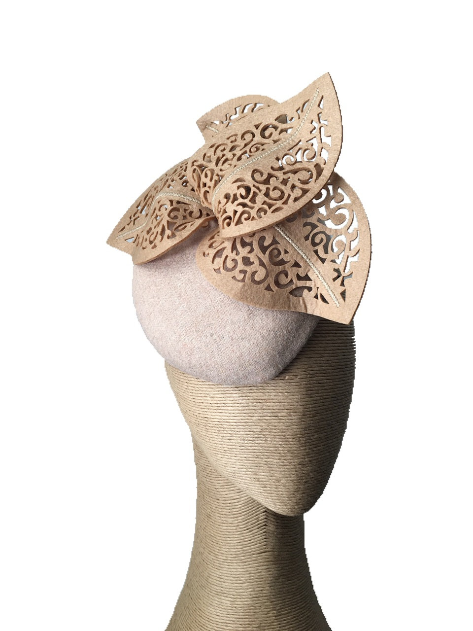 The Fillies Collection Beige Felt Hat with Cutout Leaves