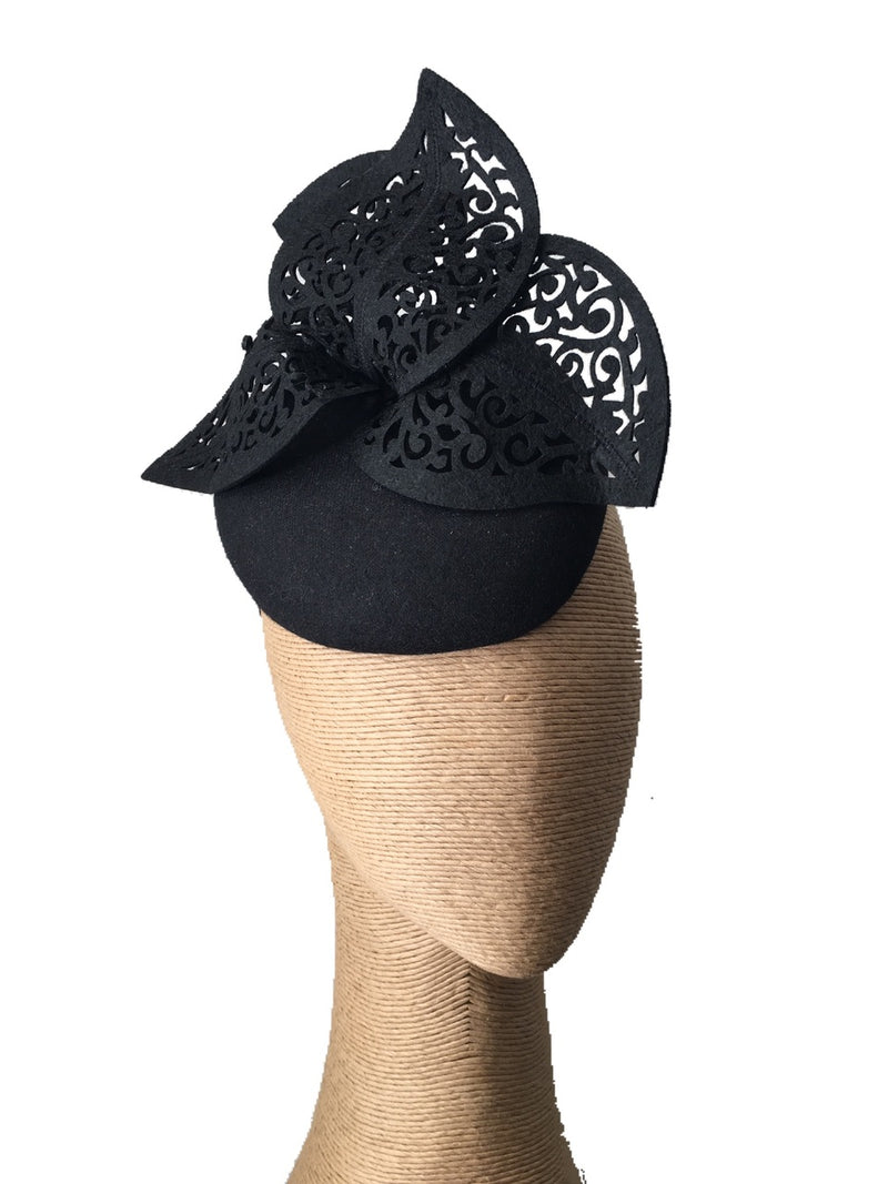 The Fillies Collection Black Felt Hat with Cutout Leaves