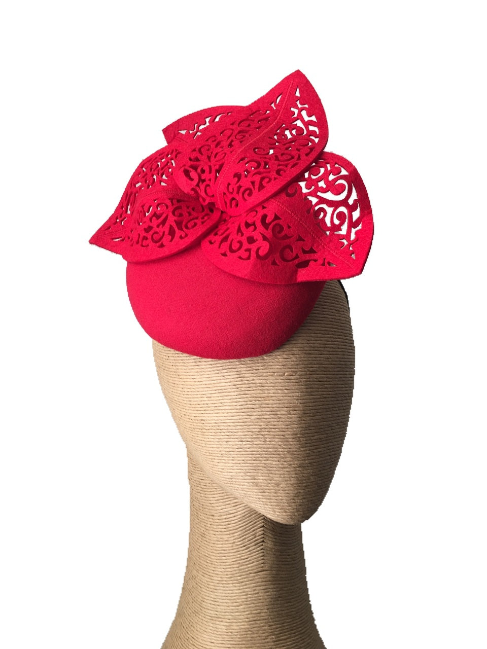 The Fillies Collection Red Felt Hat with Cutout Leaves