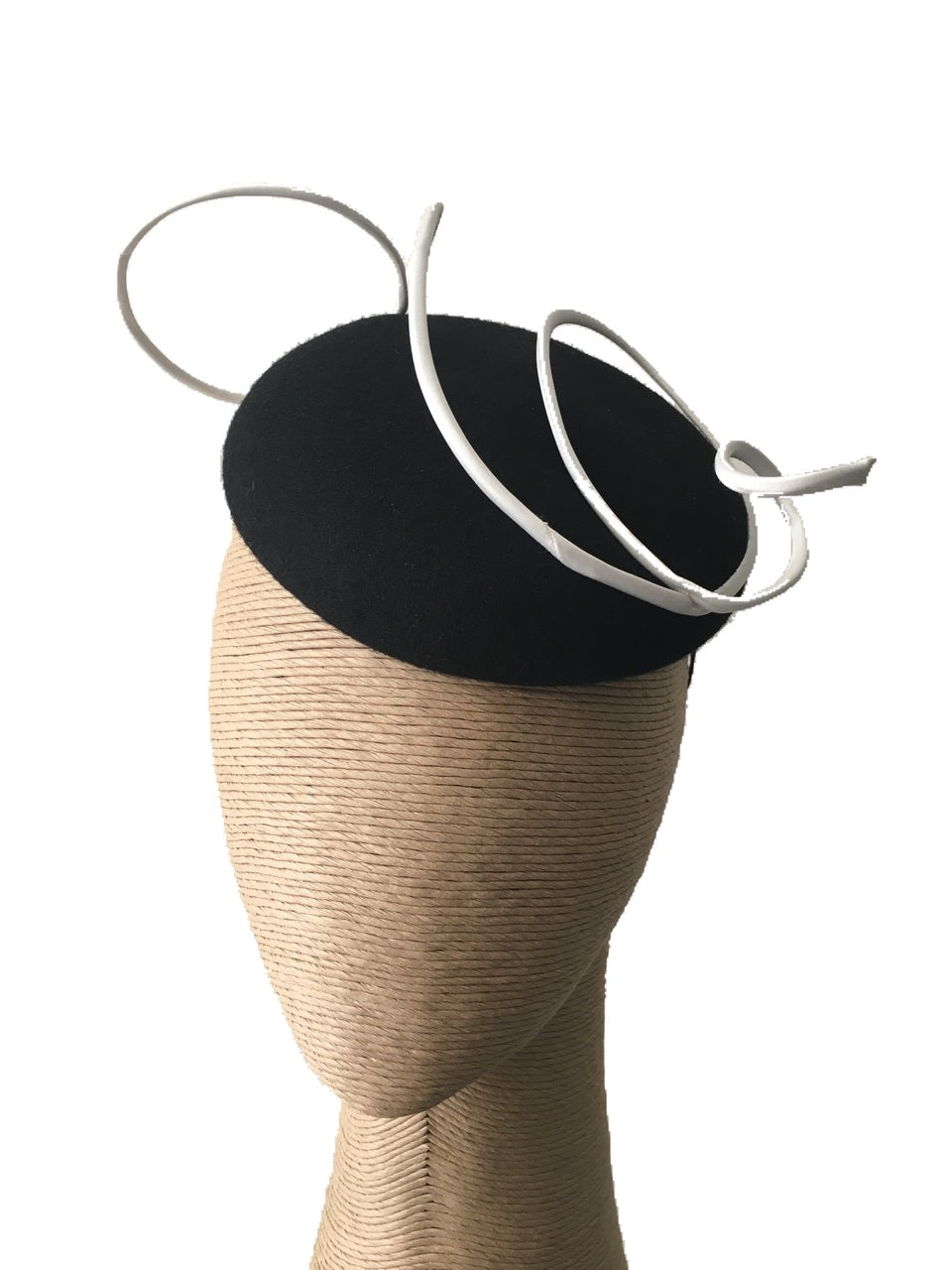The Fillies Collection Black Felt Button Hat with White Wire Detail
