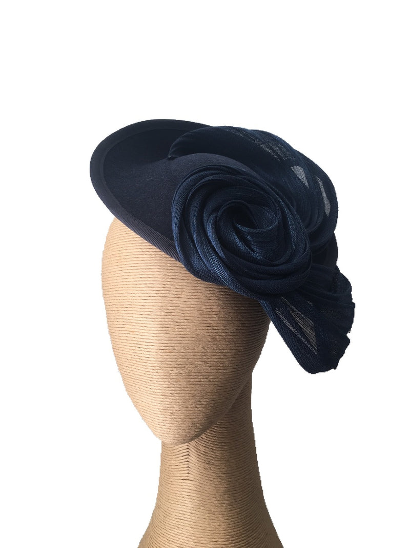 The Fillies Collection Felt Side Hat with a Rosette in Navy