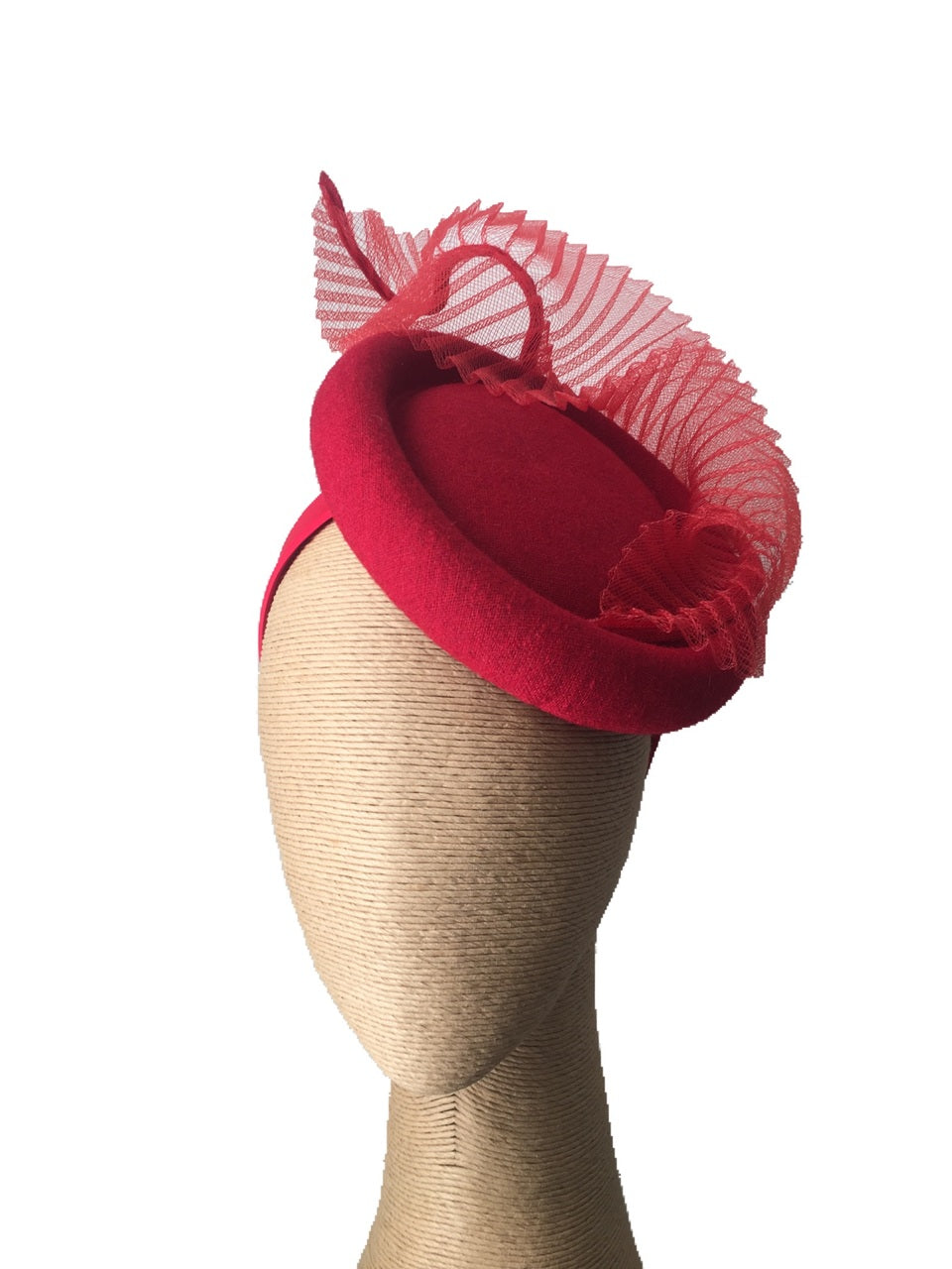 The Fillies Collection Beatrice Felt Hat with Crinoline Leaf in Red