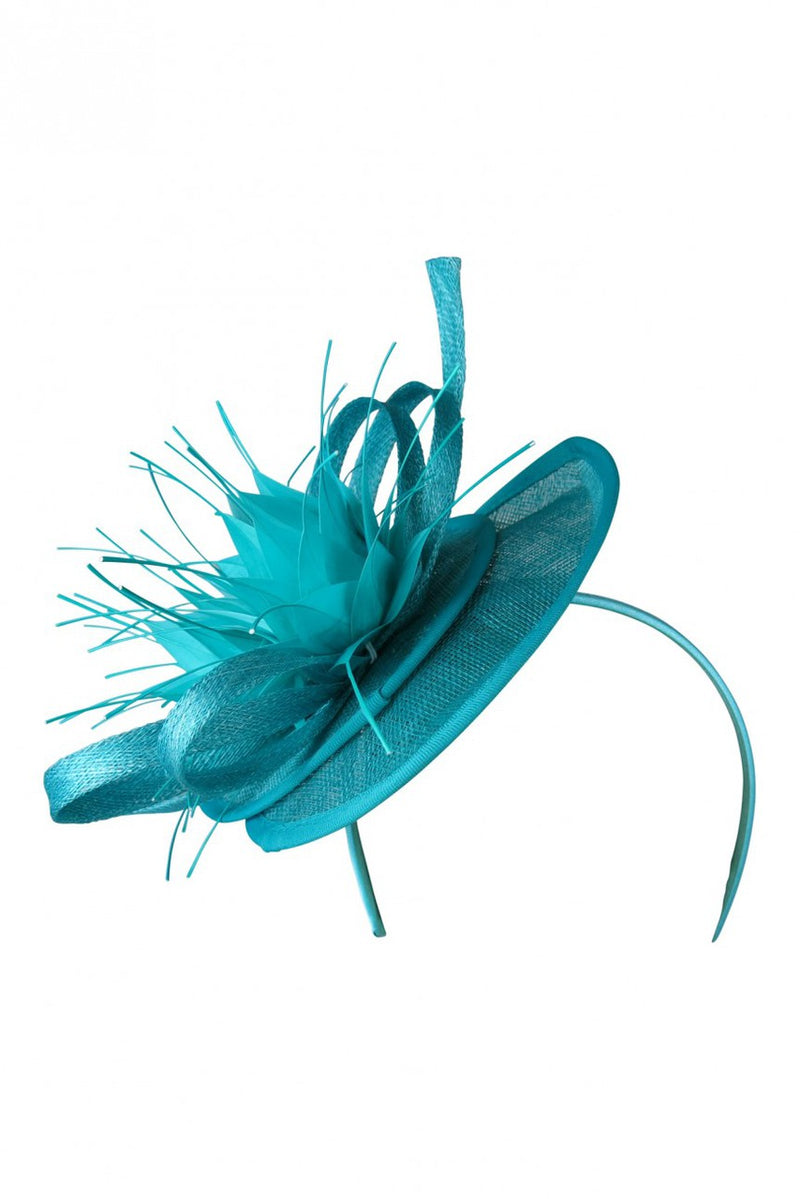Morgan & Taylor Mika Fascinator with Spiky Feather Flowers in Aqua