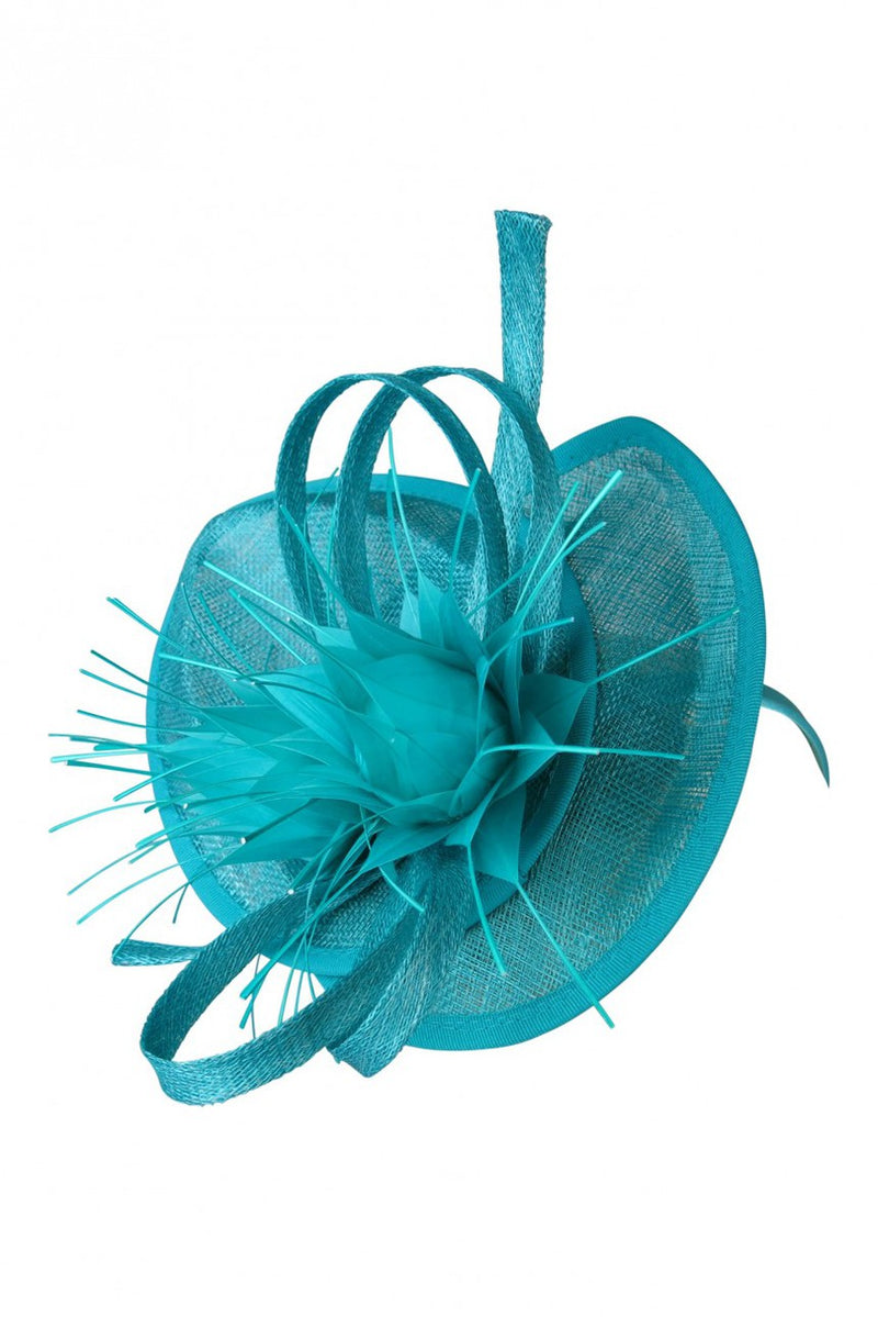 Morgan & Taylor Mika Fascinator with Spiky Feather Flowers in Aqua