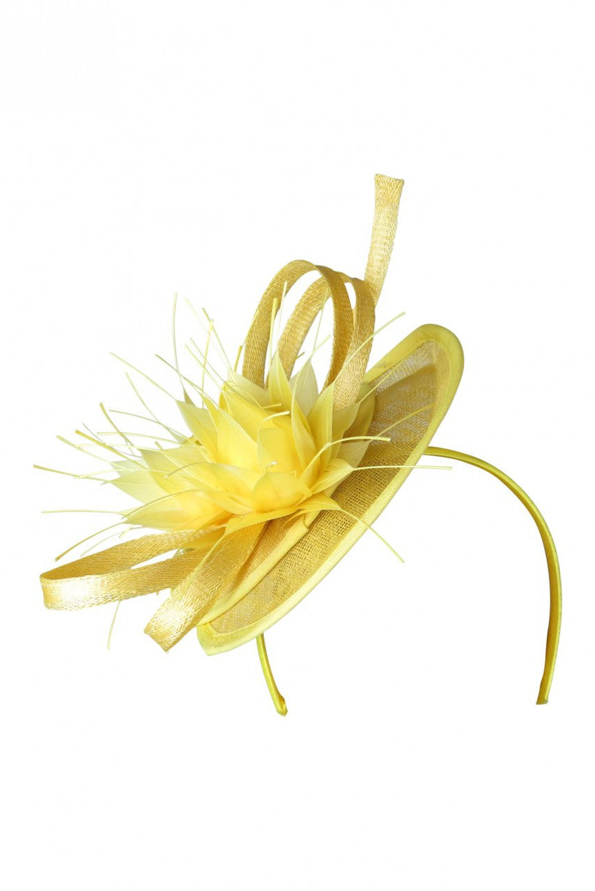 Morgan & Taylor Mika Fascinator with Spiky Feather Flowers in Yellow