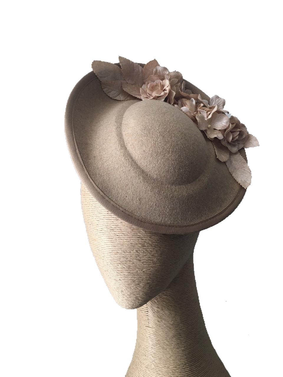 The Fillies Collection Pria Side Felt Hat in Beige with Beige Flowers