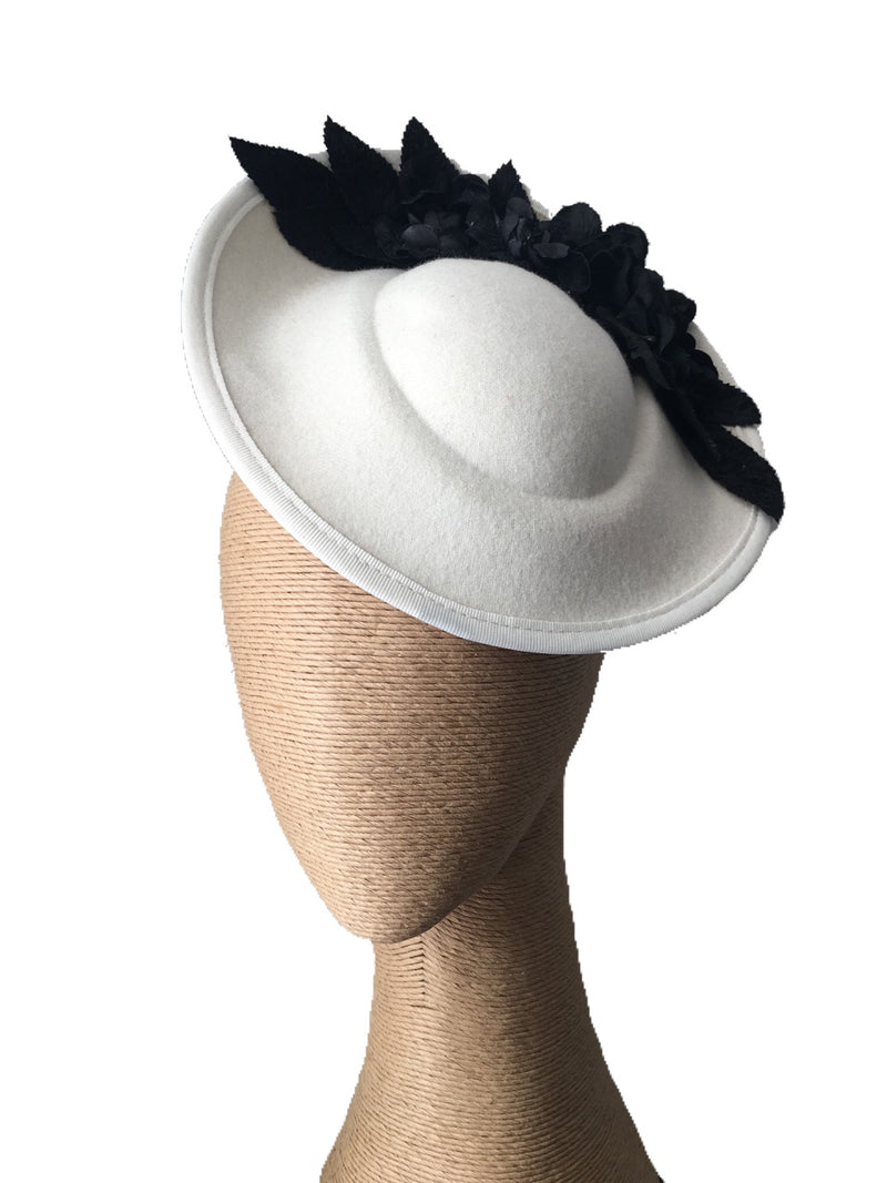 The Fillies Collection Pria Side Felt Hat in Cream with Black Flowers