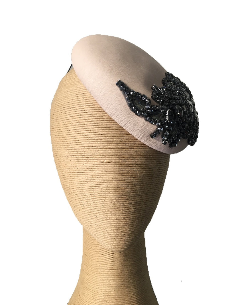 The Fillies Collection Button Leather Hat in Beige with Black Stones