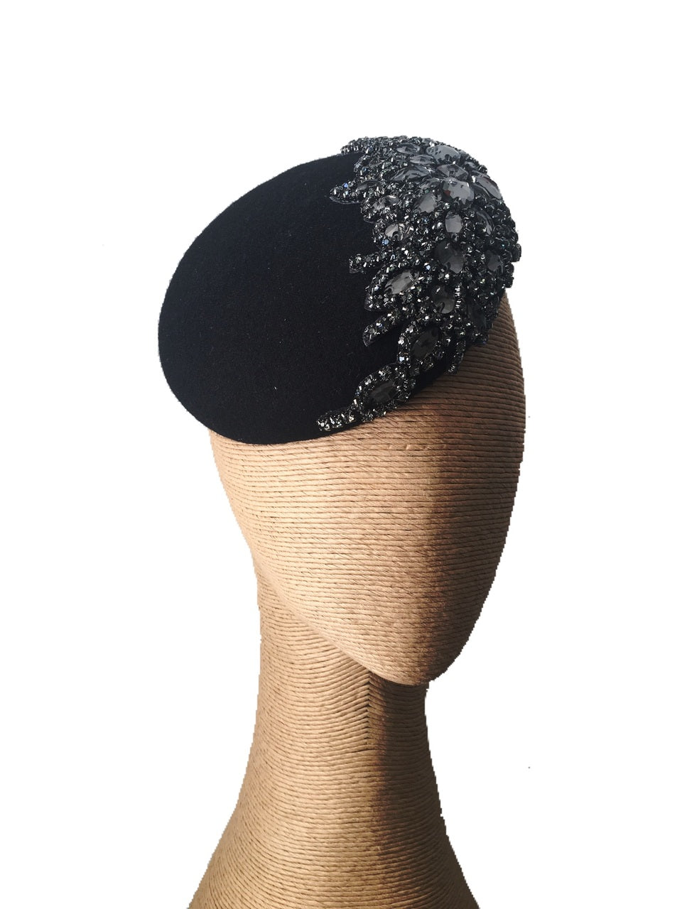 The Fillies Collection Button Felt Hat in Black with Black Stones