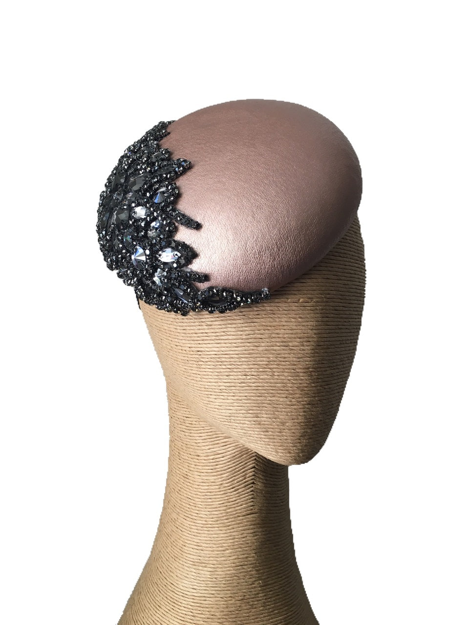 The Fillies Collection Leather Button Hat in Rose Gold with Black Stones