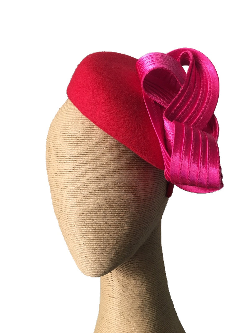 The Fillies Collection Miranda Felt Hat in Red with Fuchsia Loops