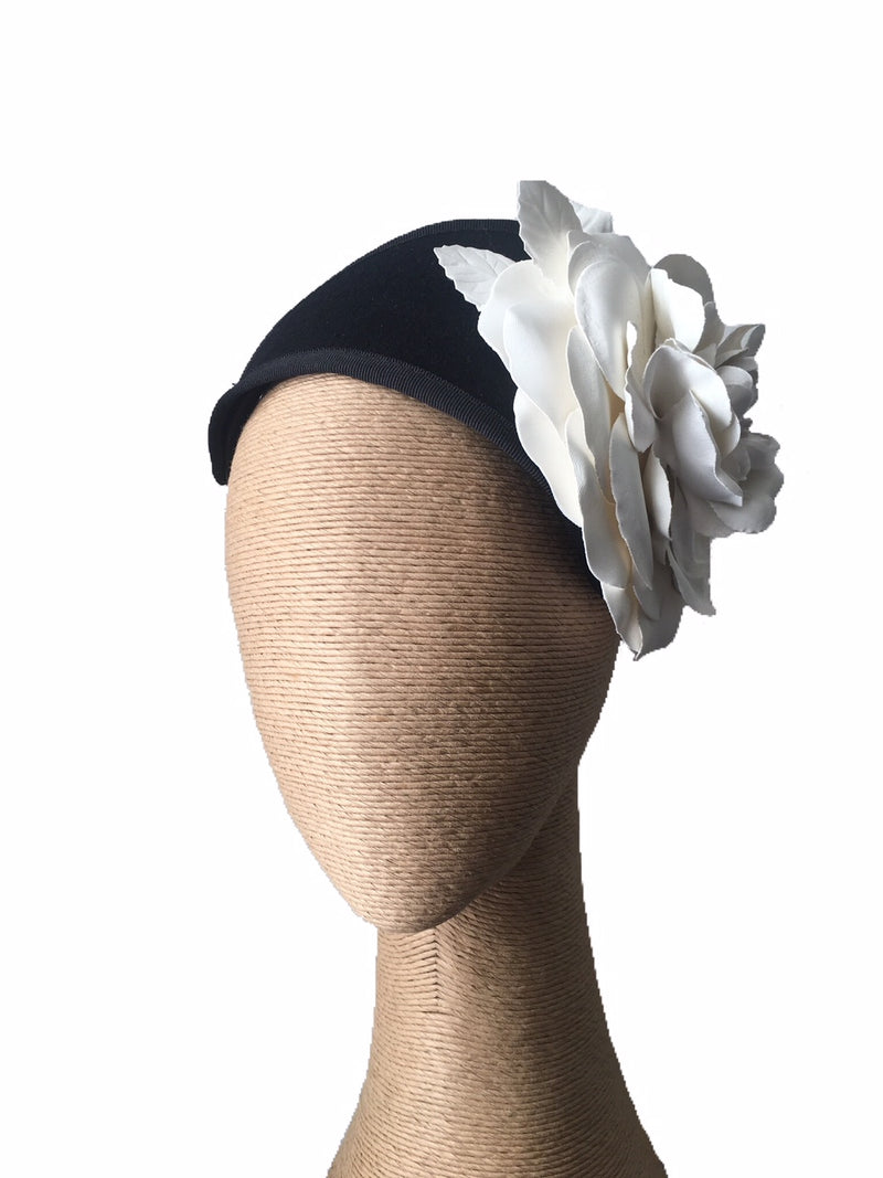 The Fillies Collection Felt Headpiece in Black with Cream Flower