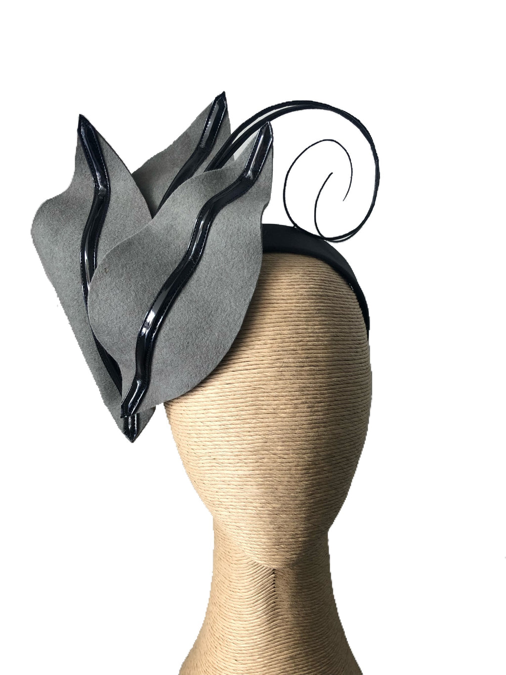 The Fillies Collection Sophie Felt Headpiece in Grey & Black