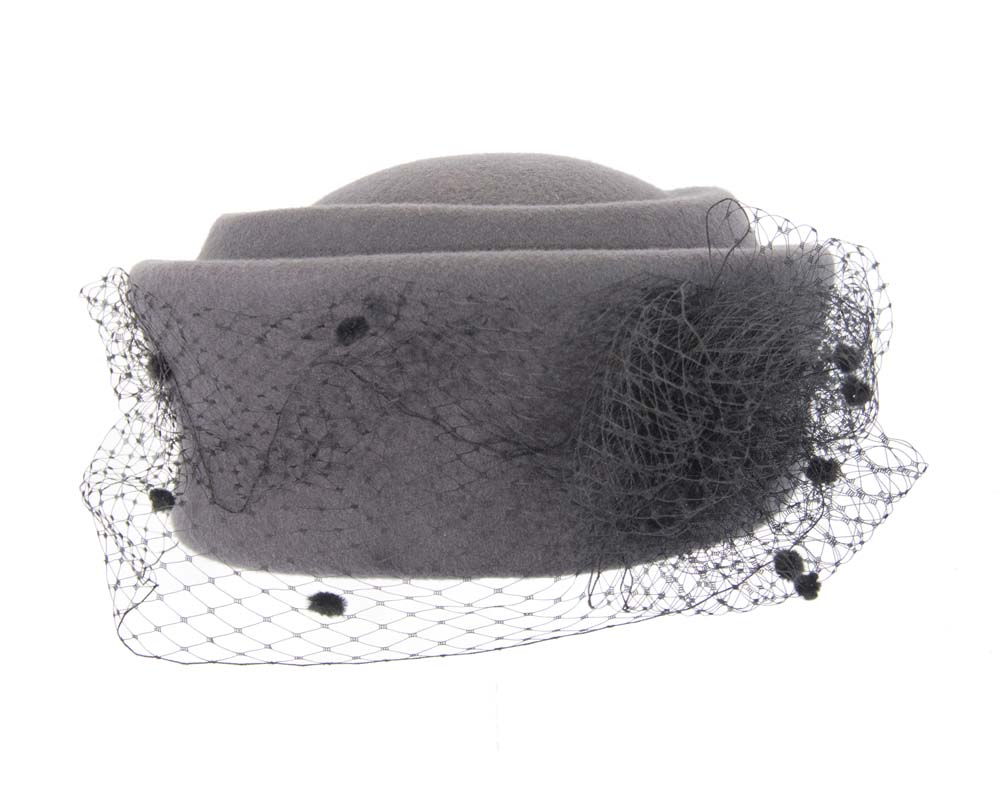 The Fillies Collection Eliza Grey Felt Hat with Netting