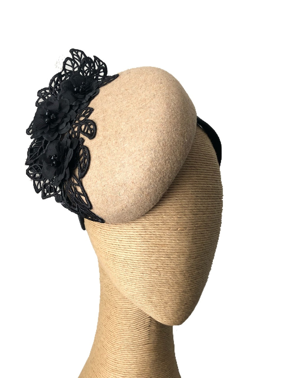 The Fillies Collection Rachael Beige Hat with Black Lace Detail
