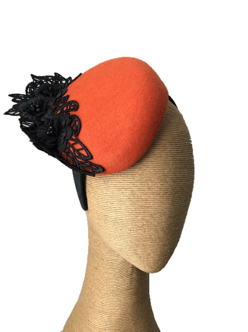 The Fillies Collection Rachael Orange Hat with Black Lace Detail