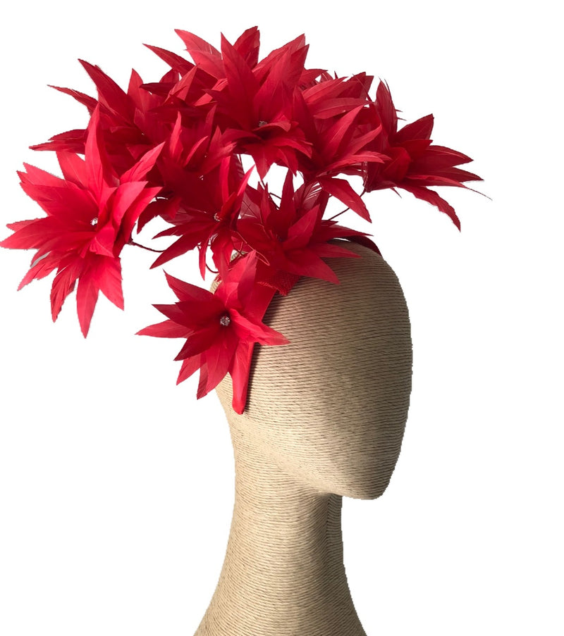 Fiona Powell Luna Feather Headpiece in Red
