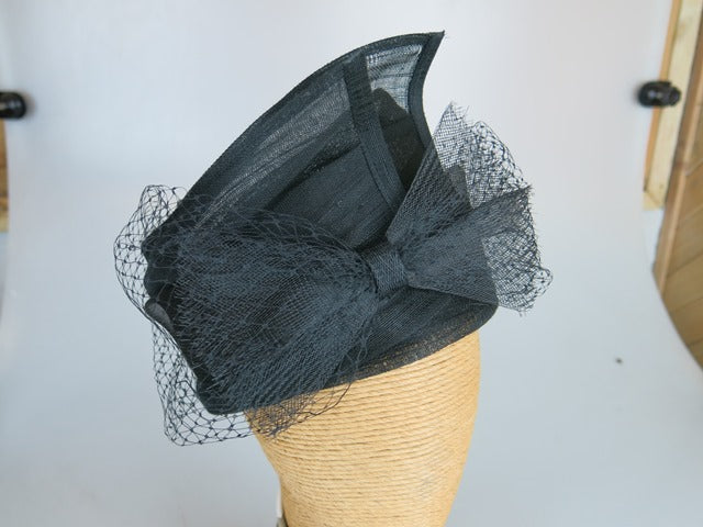 Fiona Powell Jackie Sinamay Hat with Veiling in Black