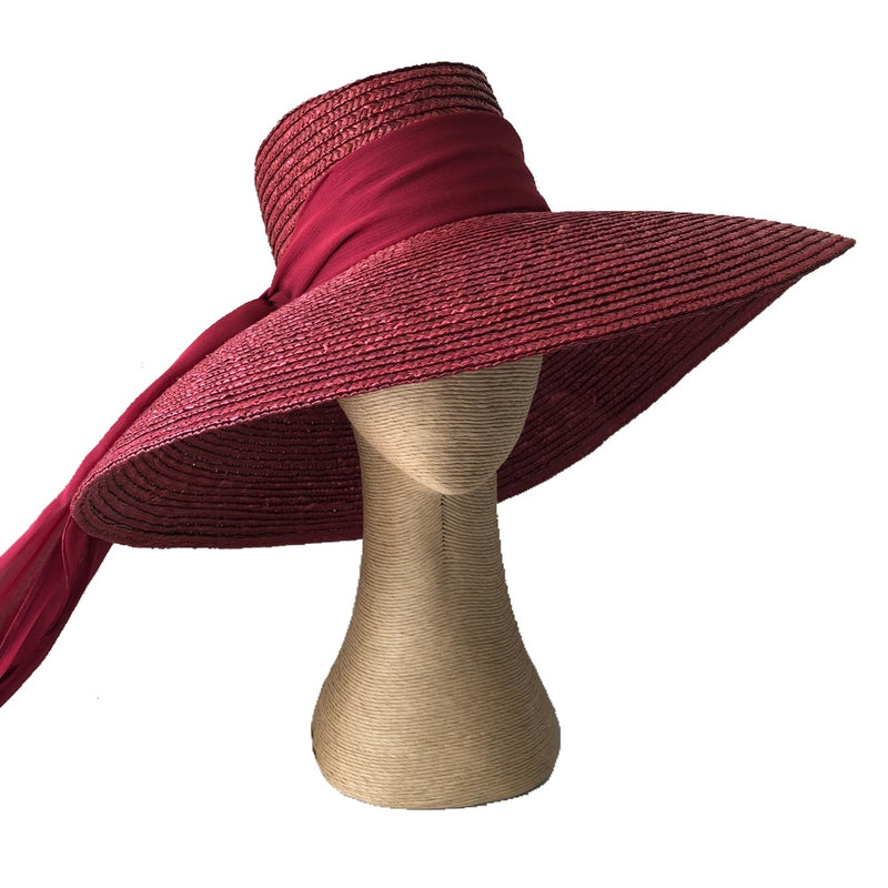 Fiona Powell Brigitte Large Fedora Hat in  Burgundy with Chiffon Scarf