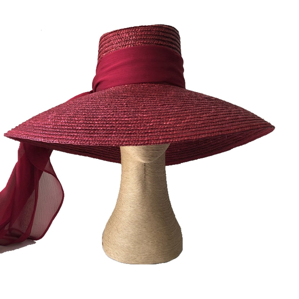 Fiona Powell Brigitte Large Fedora Hat in  Burgundy with Chiffon Scarf