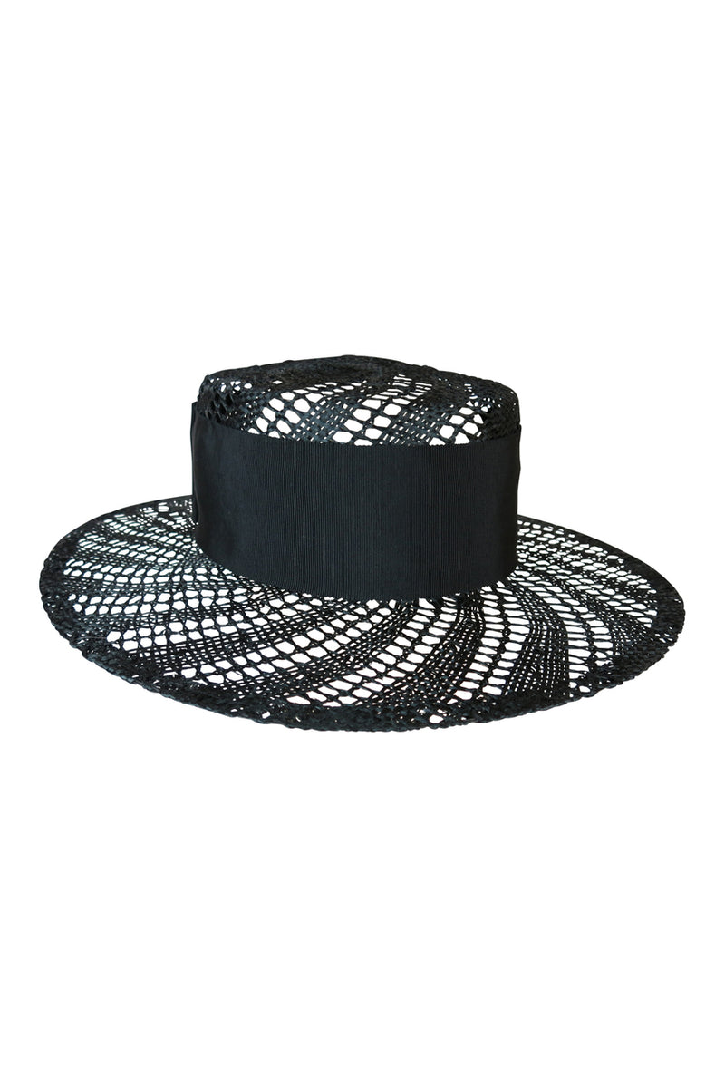 Fiona Powell Ava Holey Boater Hat in Black