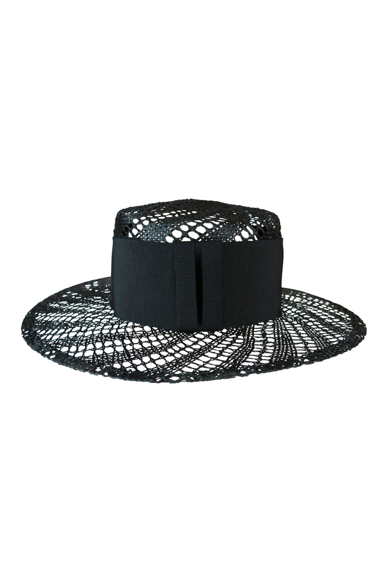 Fiona Powell Ava Holey Boater Hat in Black
